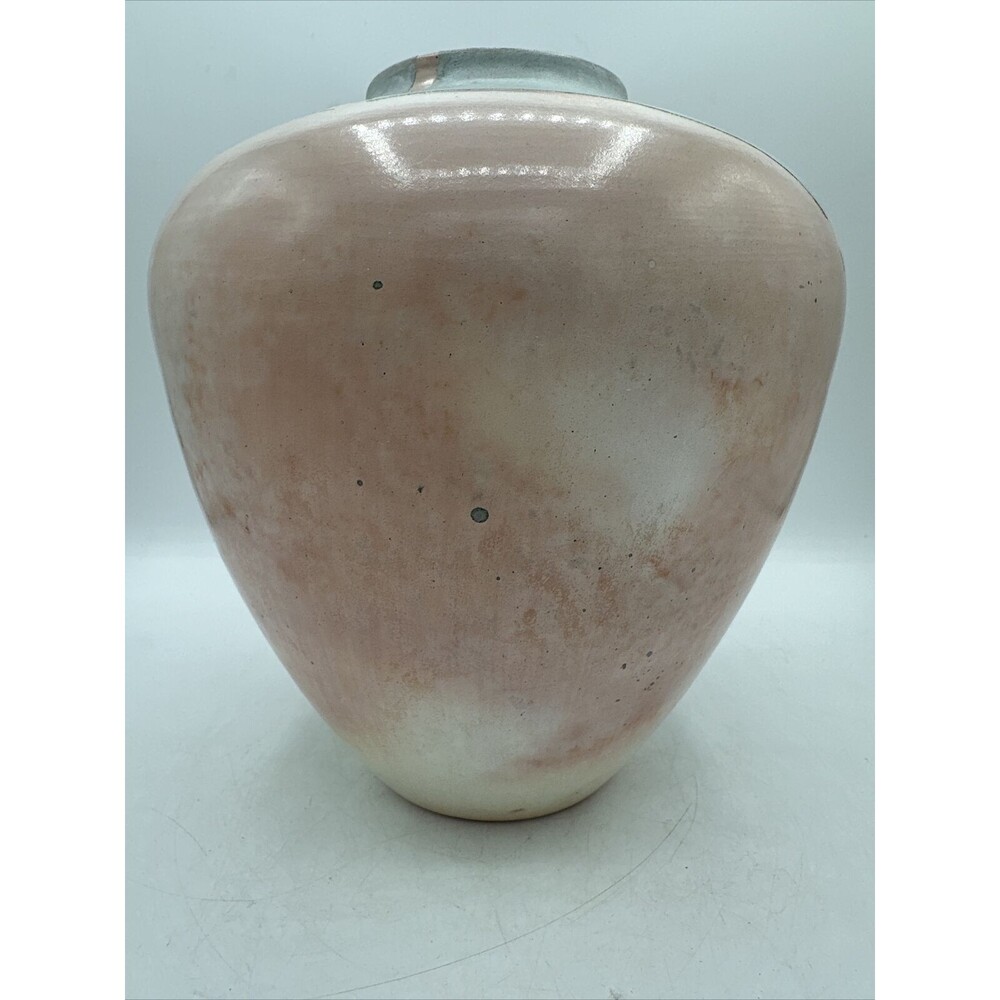 Vintage Bettye Barclay Vase Pot Pottery Large Pink White Blue 8” Handmade Signed - Picture 2 of 15